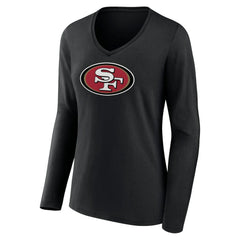 San Francisco 49ers Women's Primary Logo Long Sleeve V-Neck T-Shirt - Black T-shirts