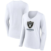Las Vegas Raiders Women's Team Lockup Long Sleeve V-Neck T-Shirt - White T-shirts