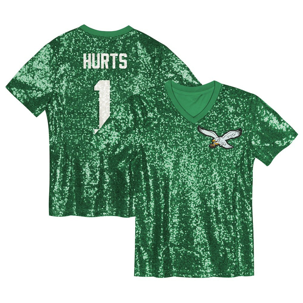 Jalen Hurts Philadelphia Eagles Girls Youth Sequin V-Neck Fashion Jersey - Kelly Green Jerseys