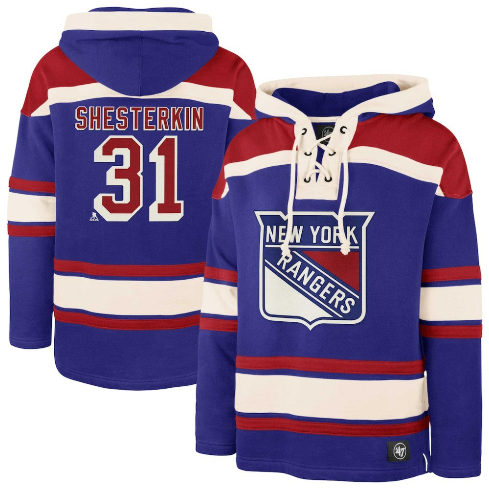 Igor Shesterkin New York Rangers '47 Player Name & Number Lacer Pullover Hoodie - Blue | US 201242065