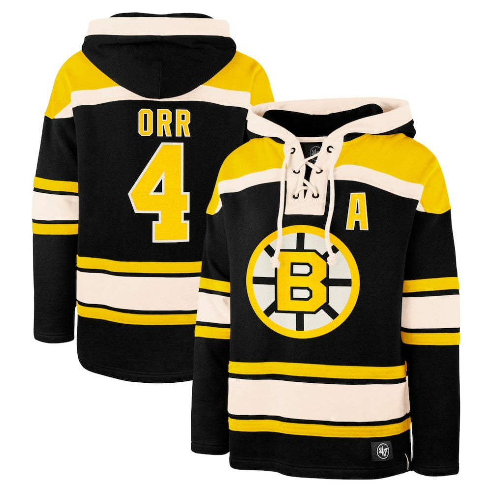 Bobby Orr Boston Bruins '47 Retired Player Name & Number Lacer Pullover Hoodie - Black | US 201242582