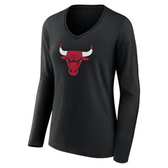 Chicago Bulls Women's Primary Logo Long Sleeve V-Neck T-Shirt Black