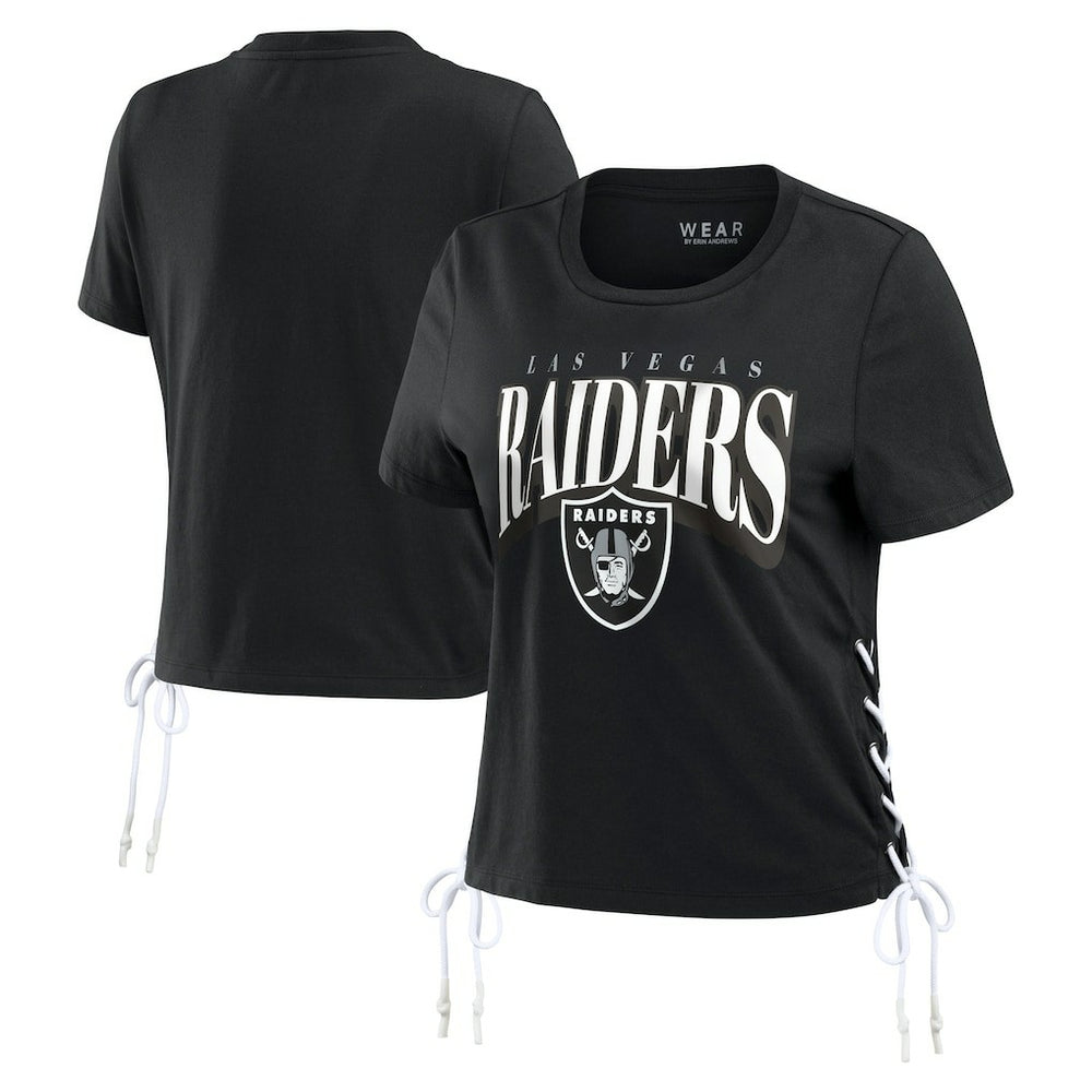 Las Vegas Raiders WEAR by Erin Andrews Women's Lace Up Side Modest Cropped T-Shirt - Black T-shirts