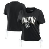 Las Vegas Raiders WEAR by Erin Andrews Women's Lace Up Side Modest Cropped T-Shirt - Black T-shirts