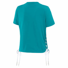 Miami Dolphins WEAR by Erin Andrews Women's Lace Up Side Modest Cropped T-Shirt - Aqua T-shirts