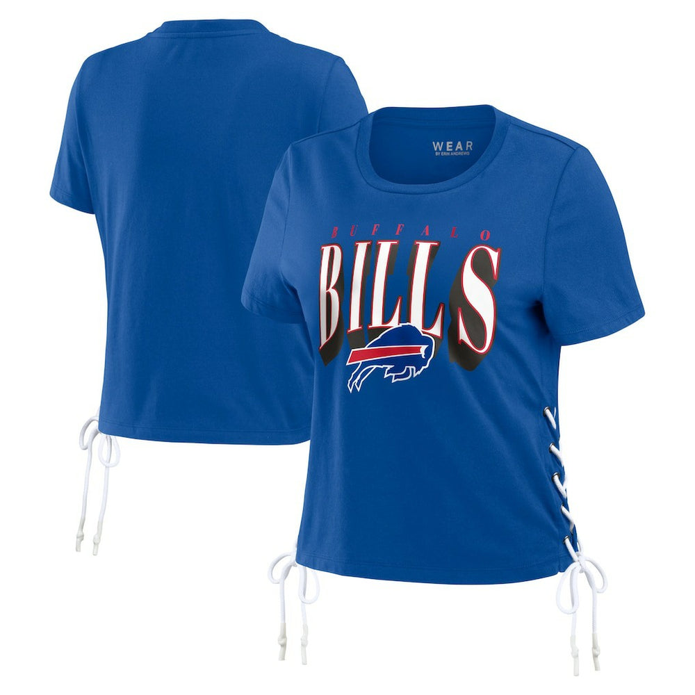 Buffalo Bills WEAR by Erin Andrews Women's Lace Up Side Modest Cropped T-Shirt - Royal T-shirts
