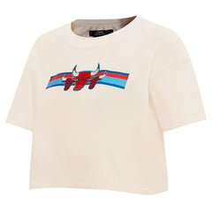 Chicago Bulls Pro Standard Women's Retro Striper SJ Cropped Boxy T-Shirt Cream