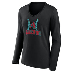 Arizona Diamondbacks Women's Personalized Name & Number Fastball Long Sleeve V-Neck T-Shirt - Black T-shirts