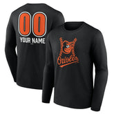 Baltimore Orioles Personalized Name & Number Fastball Long Sleeve T-Shirt - Black T-shirts