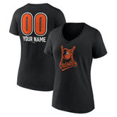 Baltimore Orioles Women's Personalized Name & Number Fastball V-Neck T-Shirt - Black T-shirts