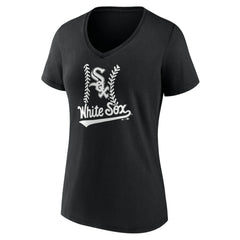 Chicago White Sox Women's Personalized Name & Number Fastball V-Neck T-Shirt - Black T-shirts
