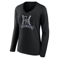 Colorado Rockies Women's Personalized Name & Number Fastball Long Sleeve V-Neck T-Shirt - Black T-shirts