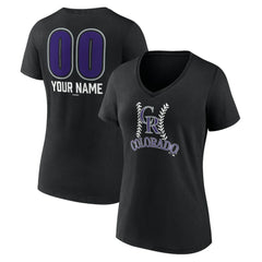 Colorado Rockies Women's Personalized Name & Number Fastball V-Neck T-Shirt - Black T-shirts