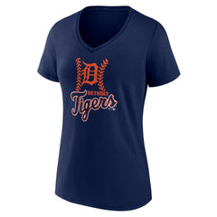 Detroit Tigers Women's Personalized Name & Number Fastball V-Neck T-Shirt - Navy T-shirts