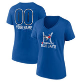 Toronto Blue Jays Women's Personalized Name & Number Fastball V-Neck T-Shirt - Royal T-shirts