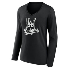 Los Angeles Dodgers Women's Personalized Name & Number Fastball Long Sleeve V-Neck T-Shirt - Black T-shirts