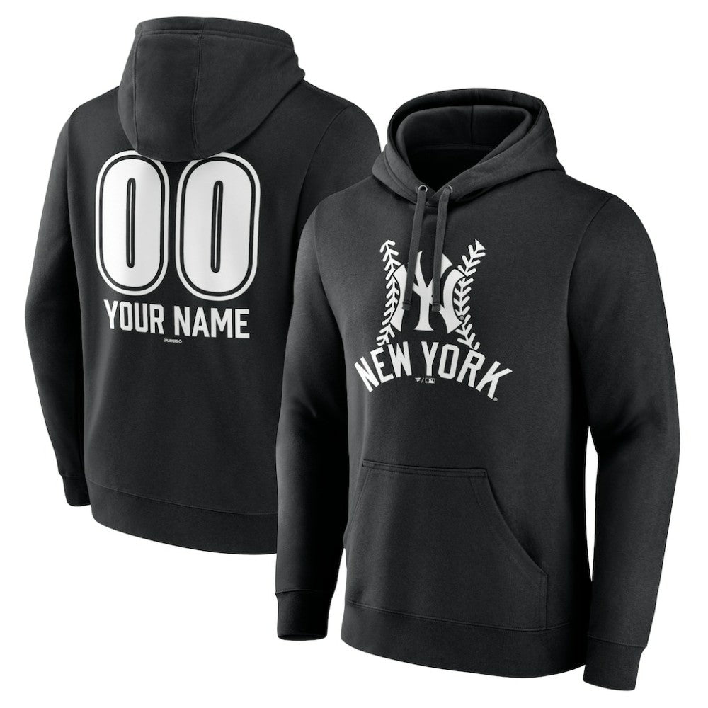 New York Yankees Personalized Name & Number Fastball Pullover Hoodie - Black Hoodies