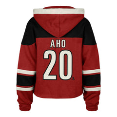 Sebastian Aho Carolina Hurricanes '47 Women's Superior Lacer Cropped Pullover Hoodie - Red | US 201253399