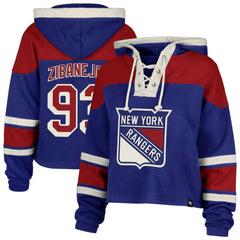 Mika Zibanejad New York Rangers '47 Women's Superior Lacer Cropped Pullover Hoodie - Blue | US 201253405