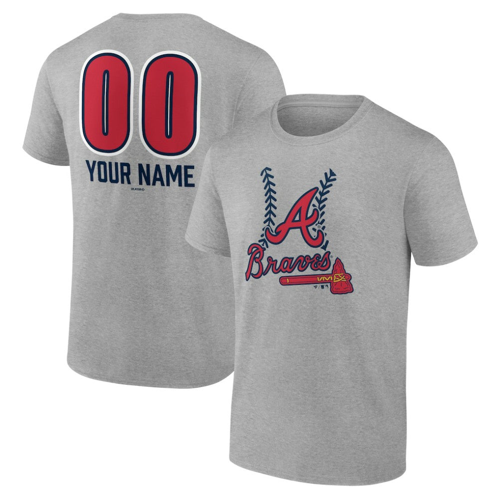 Atlanta Braves Personalized Name & Number Fastball T-Shirt - Heather Gray T-shirts