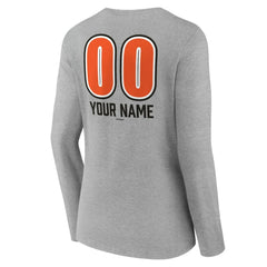 Baltimore Orioles Women's Personalized Name & Number Fastball Long Sleeve V-Neck T-Shirt - Gray T-shirts