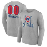 Chicago Cubs Personalized Name & Number Fastball Long Sleeve T-Shirt - Gray T-shirts