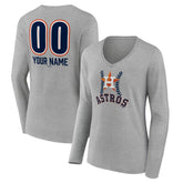 Houston Astros Women's Personalized Name & Number Fastball Long Sleeve V-Neck T-Shirt - Gray T-shirts