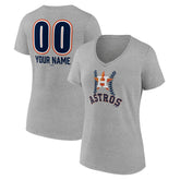Houston Astros Women's Personalized Name & Number Fastball V-Neck T-Shirt - Gray T-shirts