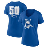 Mookie Betts Los Angeles Dodgers Women's Fastball Player Name & Number V-Neck T-Shirt - Royal T-shirts