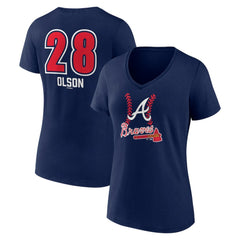 Matt Olson Atlanta Braves Women's Fastball Player Name & Number V-Neck T-Shirt - Navy T-shirts