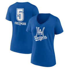Freddie Freeman Los Angeles Dodgers Women's Fastball Player Name & Number V-Neck T-Shirt - Royal T-shirts