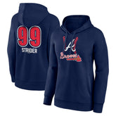 Spencer Strider Atlanta Braves Women's Fastball Player Name & Number Pullover Hoodie - Navy Hoodies