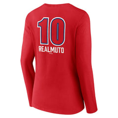 J.T. Realmuto Philadelphia Phillies Women's Fastball Player Name & Number Long Sleeve V-Neck T-Shirt - Red T-shirts