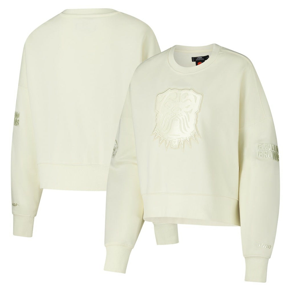 Cleveland Browns Pro Standard Triple Tonal Cropped Fleece Pullover Sweatshirt - Cream Pullover