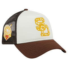 San Diego Padres New Era Checkered Flag A-Frame Trucker 9FORTY Adjustable Hat - White/Brown Hats