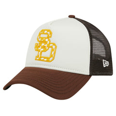 San Diego Padres New Era Checkered Flag A-Frame Trucker 9FORTY Adjustable Hat - White/Brown Hats