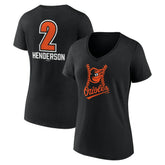 Gunnar Henderson Baltimore Orioles Women's Fastball Player Name & Number V-Neck T-Shirt - Black T-shirts