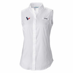 Houston Texans Women's PFG Tamiami Omni-Shade Sleeveless Button-Up Shirt - White