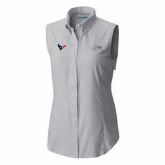 Houston Texans Women's PFG Tamiami Omni-Shade Sleeveless Button-Up Shirt - Gray