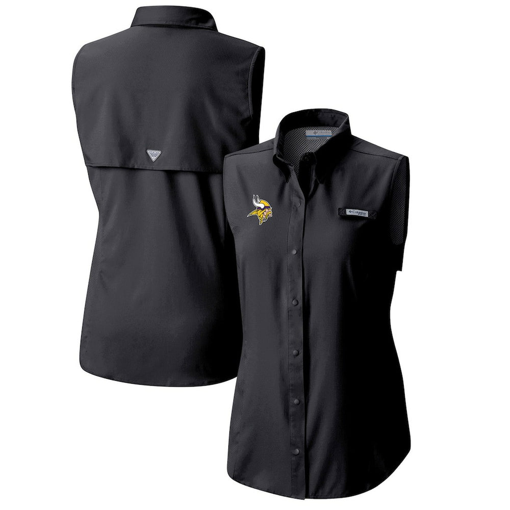 Minnesota Vikings Women's PFG Tamiami Omni-Shade Sleeveless Button-Up Shirt - Black