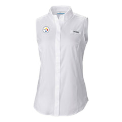 Pittsburgh Steelers Women's PFG Tamiami Omni-Shade Sleeveless Button-Up Shirt - White