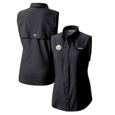 Pittsburgh Steelers Women's PFG Tamiami Omni-Shade Sleeveless Button-Up Shirt - Black