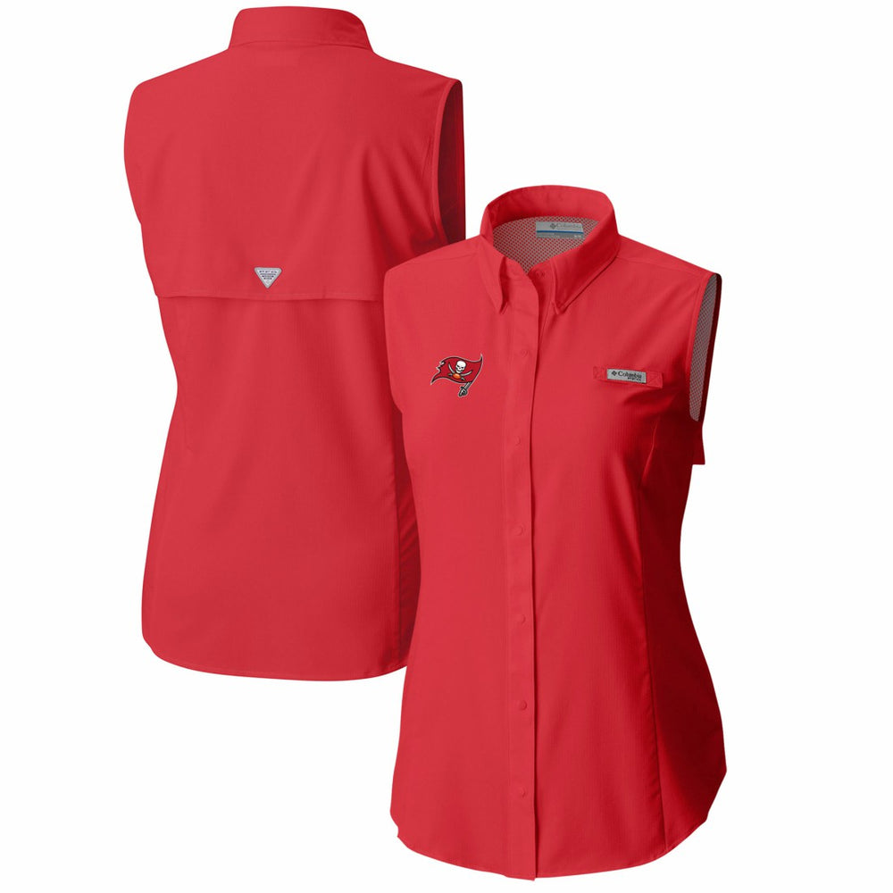 Tampa Bay Buccaneers Women's PFG Tamiami Omni-Shade Sleeveless Button-Up Shirt - Red