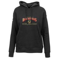 Chicago Blackhawks Levelwear Women's Retro Adorn Spellout Pullover Hoodie - Black | US 201275454