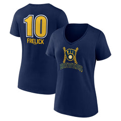 Sal Frelick Milwaukee Brewers Women's Name & Number Fastball V-Neck T-Shirt - Navy T-shirts