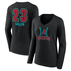 Zac Gallen Arizona Diamondbacks Women's Name & Number Fastball V-Neck Long Sleeve T-Shirt - Black T-shirts