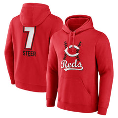 Spencer Steer Cincinnati Reds Name & Number Fastball Pullover Hoodie - Red Hoodies