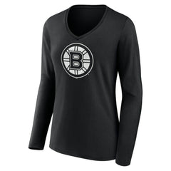 Boston Bruins Women's Personalized Name & Number Monochrome Long Sleeve V-Neck T-Shirt - Black | US 201281431