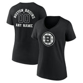 Boston Bruins Women's Personalized Name & Number Monochrome V-Neck T-Shirt - Black | US 201281433