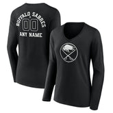Buffalo Sabres Women's Personalized Name & Number Monochrome Long Sleeve V-Neck T-Shirt - Black | US 201281437